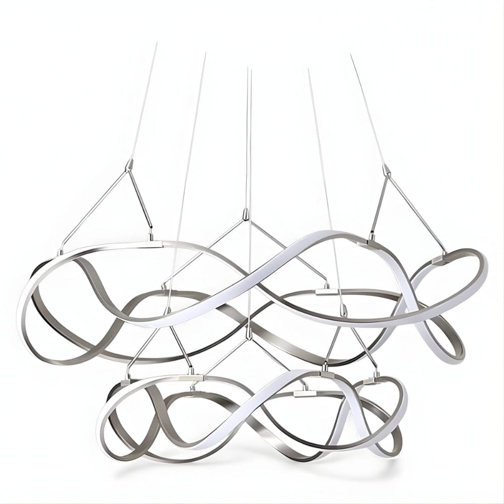 Grand Lustre Moderne Ruban Argent Argent