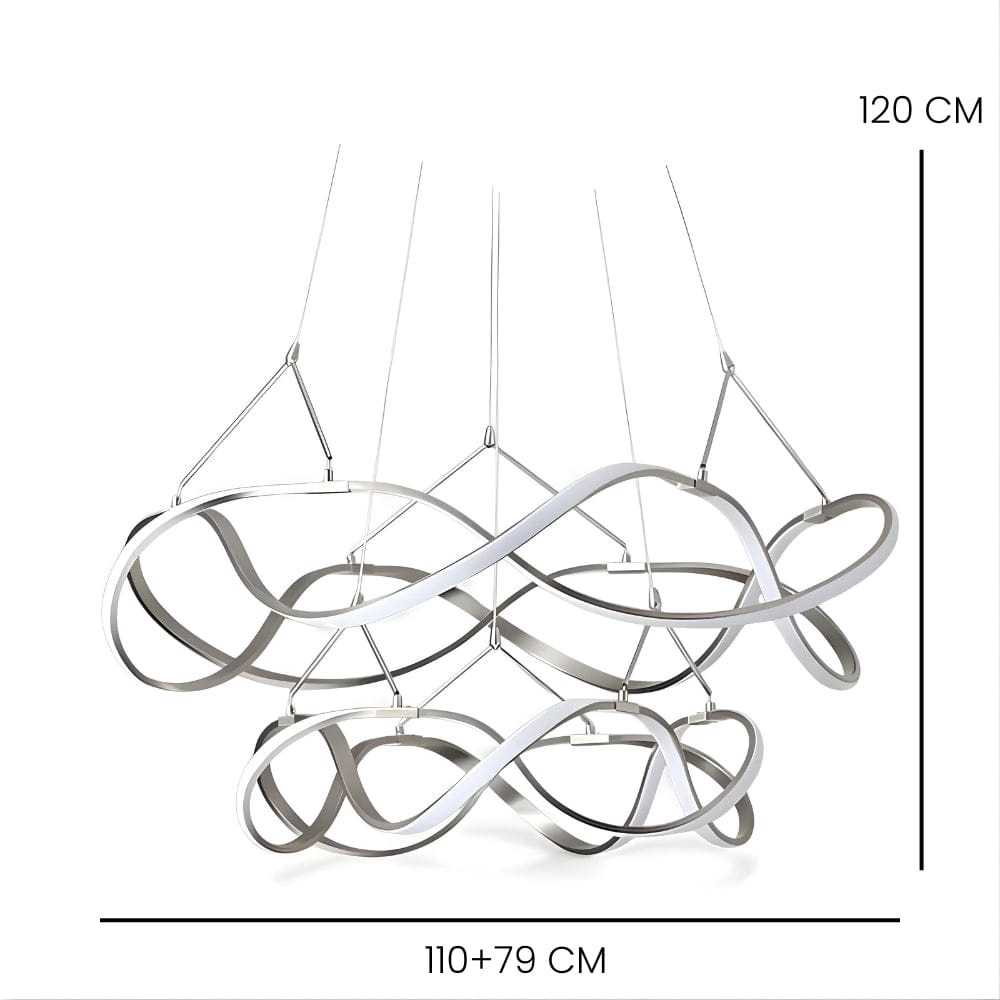 Grand Lustre Moderne Ruban Argent Argent