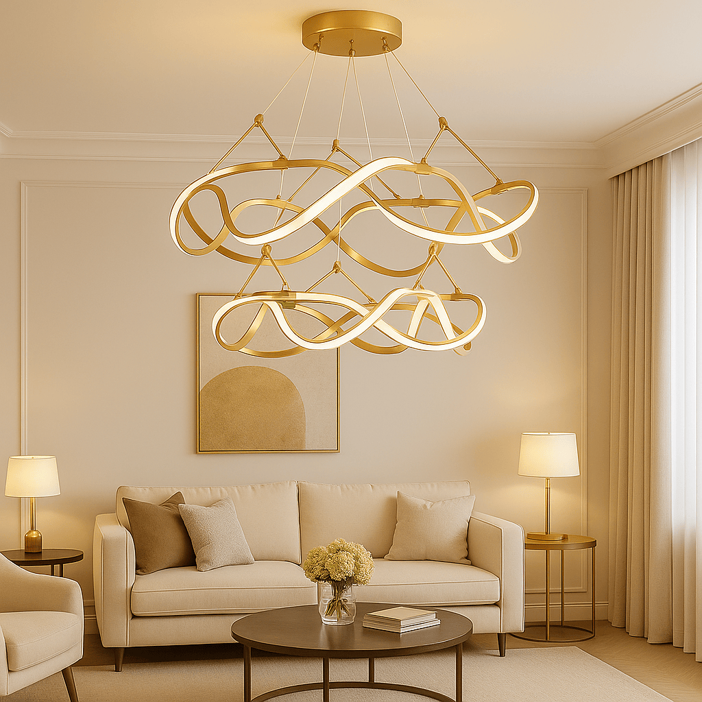 Grand Lustre Moderne Ruban Doree Dorée