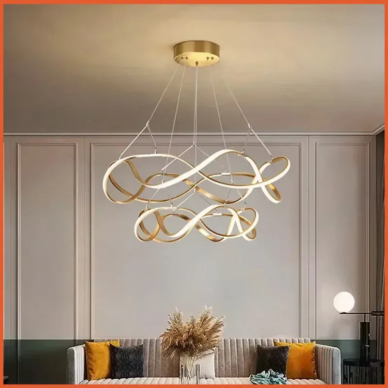 Grand Lustre Moderne Ruban Doree Dorée