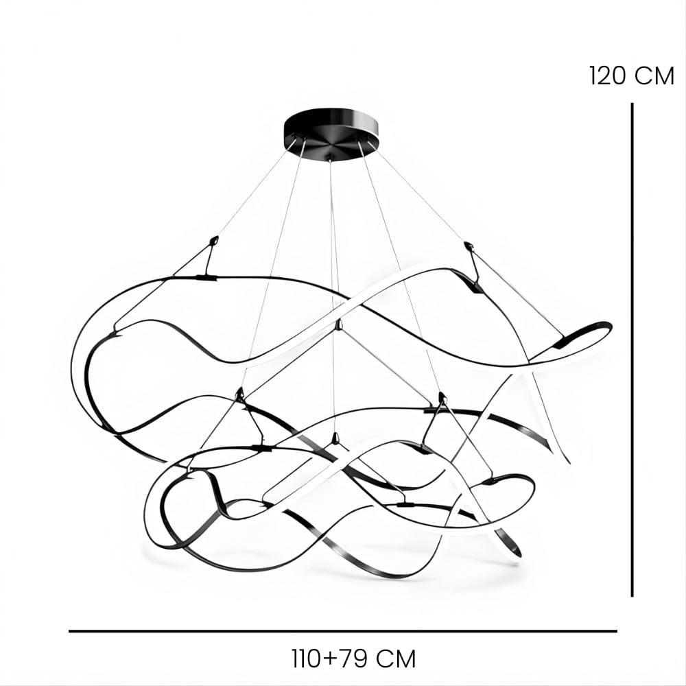 Grand Lustre Moderne Ruban Noir Noir