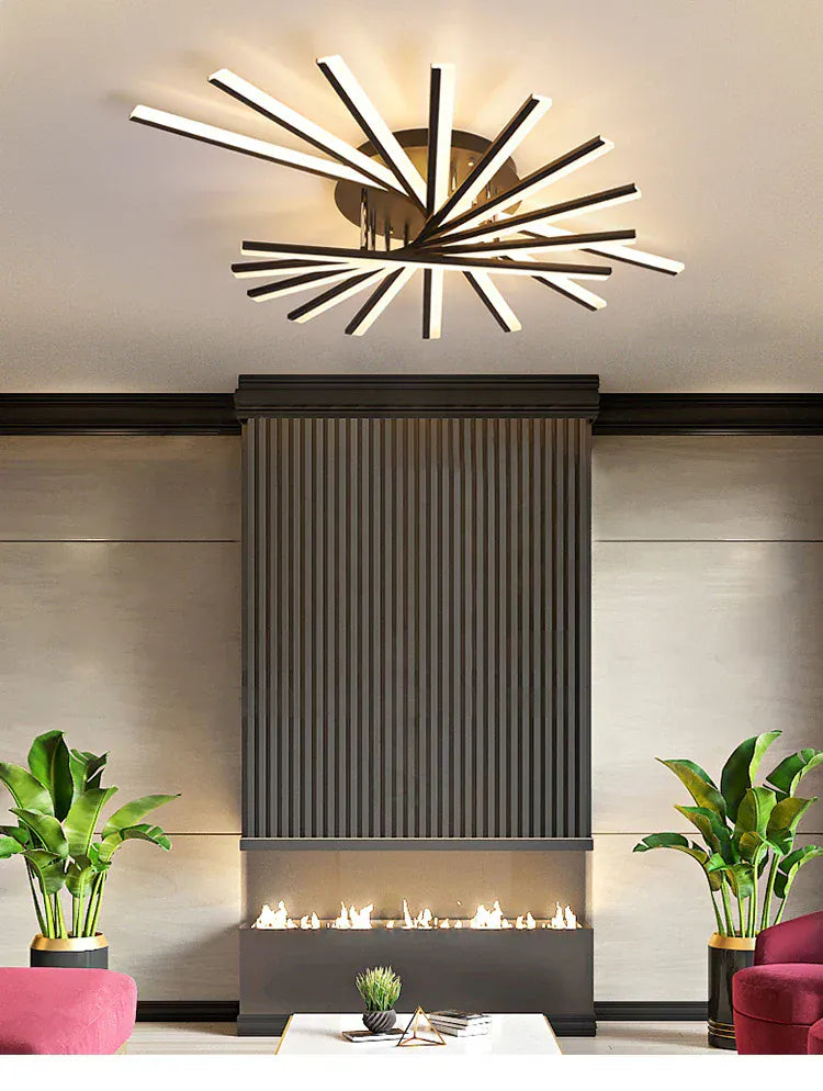 Grand Lustre Salon Etoile Noir Noir Image