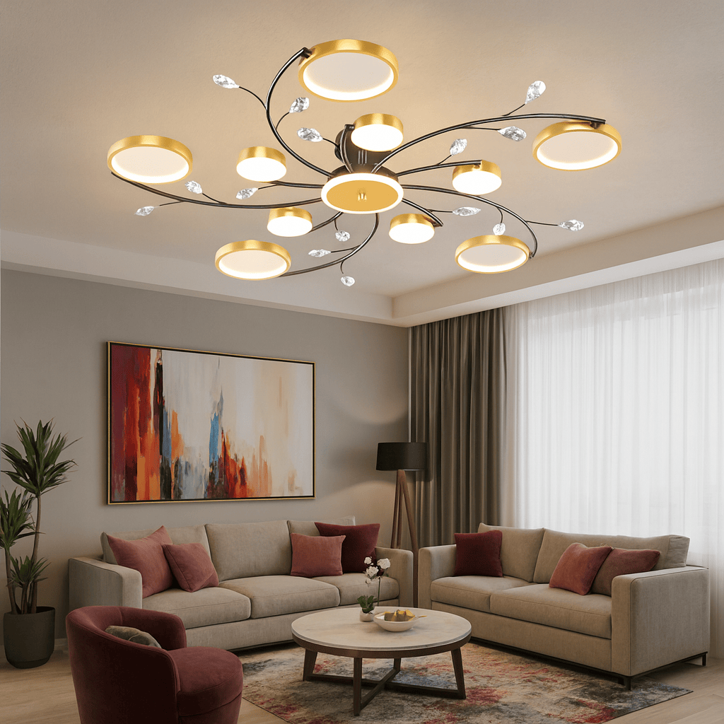 Grand Lustre Salon Fleur Dorée