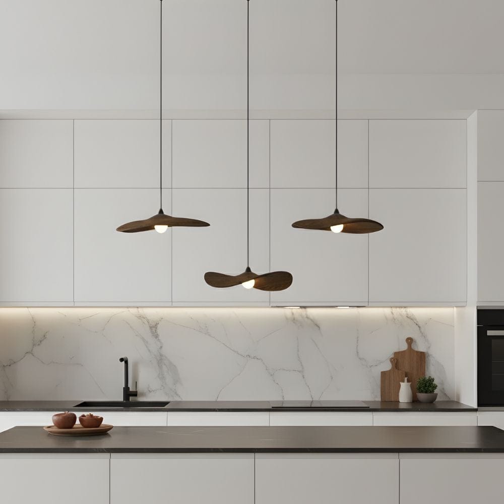 Lustre Bois 3 Feuilles Marron