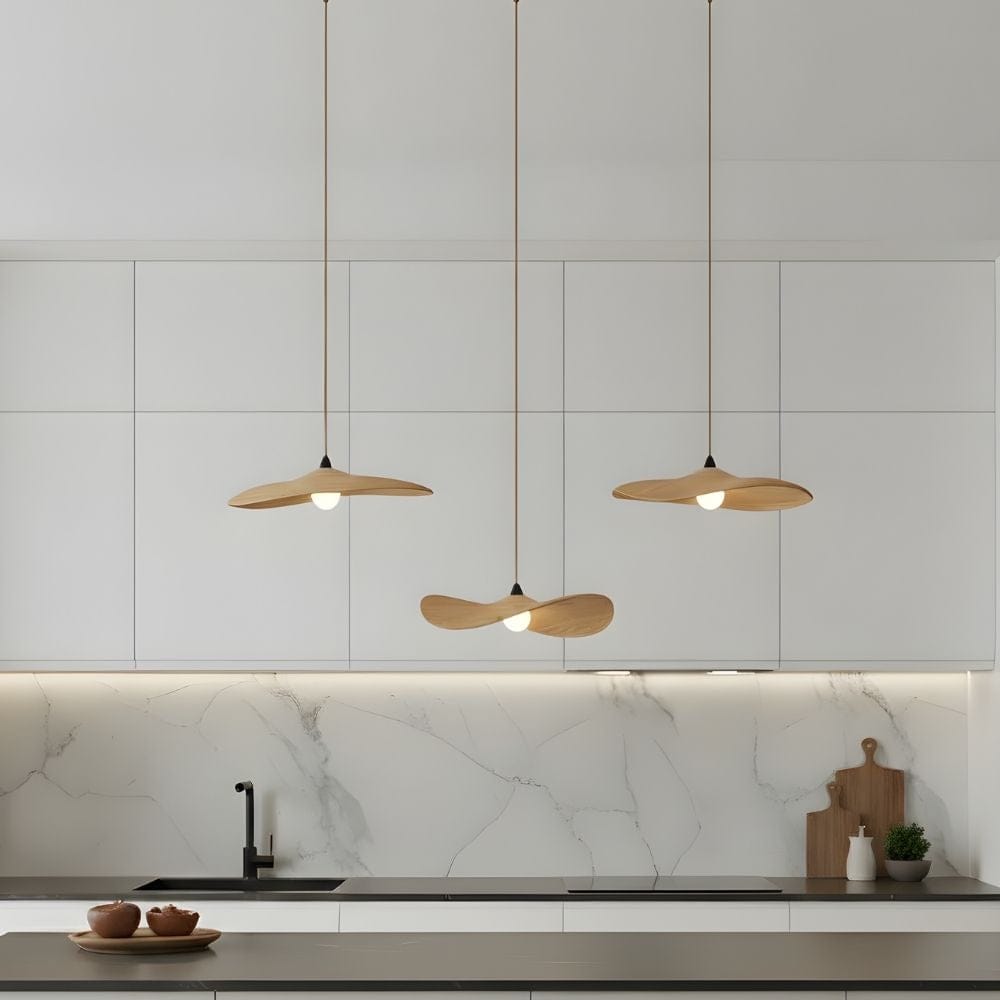 Lustre Bois 3 Feuilles claire Beige