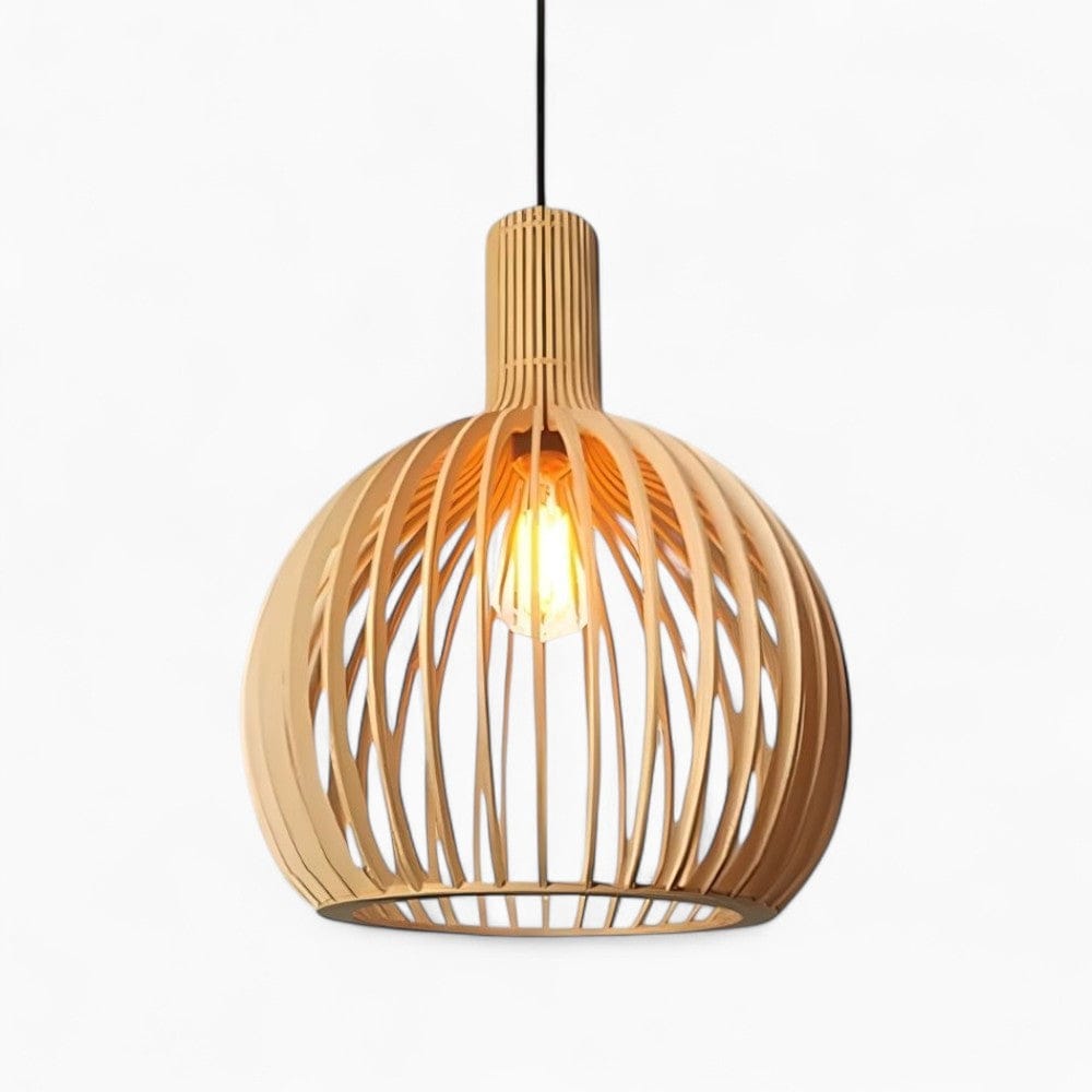 Lustre Bois Cloche Beige