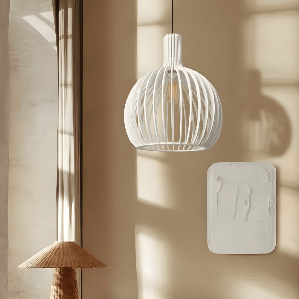 Lustre Bois Cloche Blanc Blanc