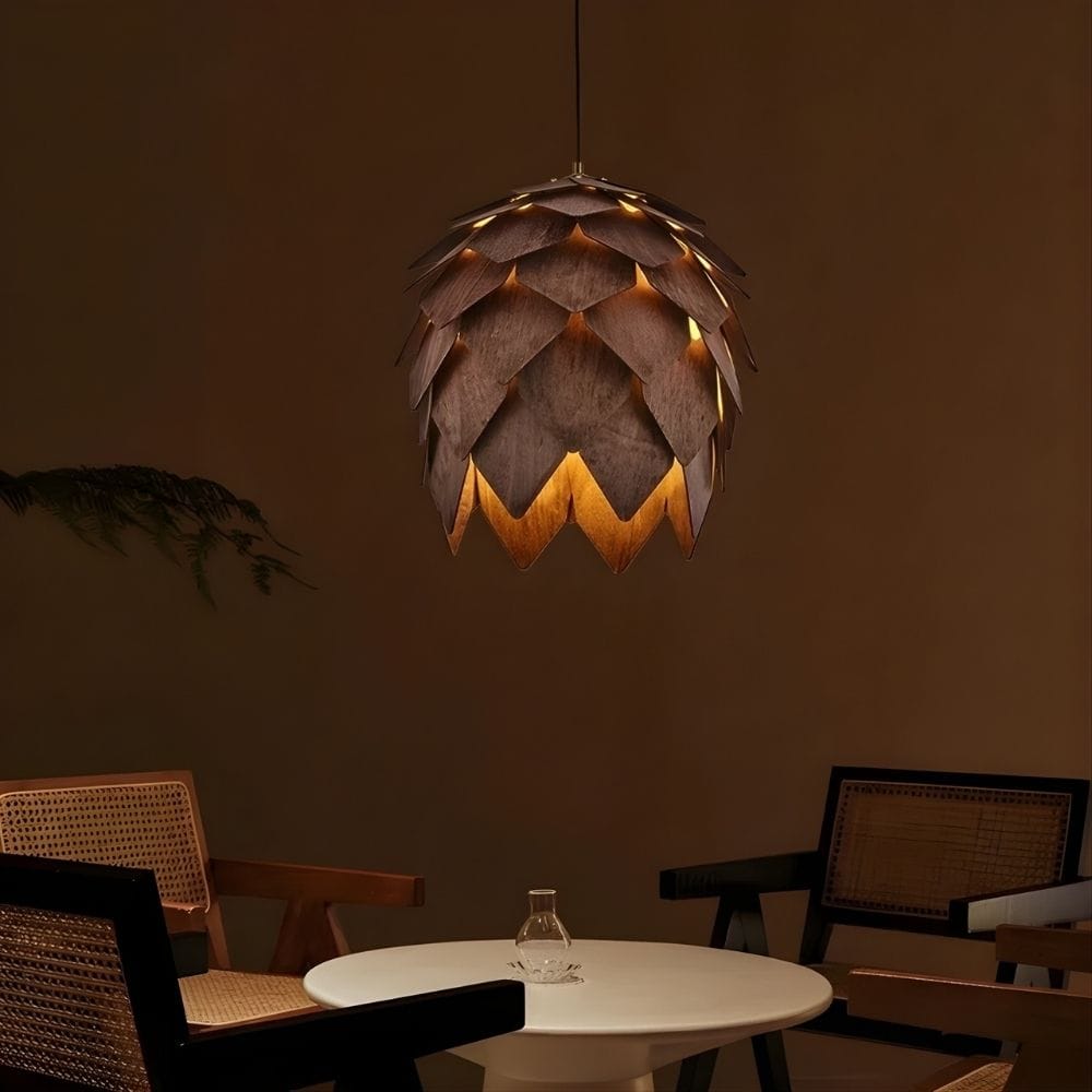 Lustre Bois Pomme de Pin Marron