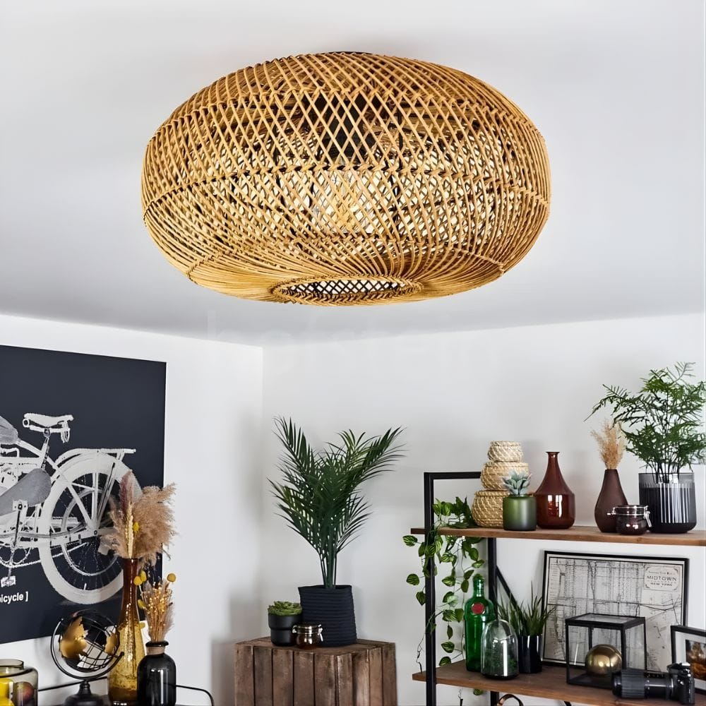 Lustre Boule en Rotin Beige