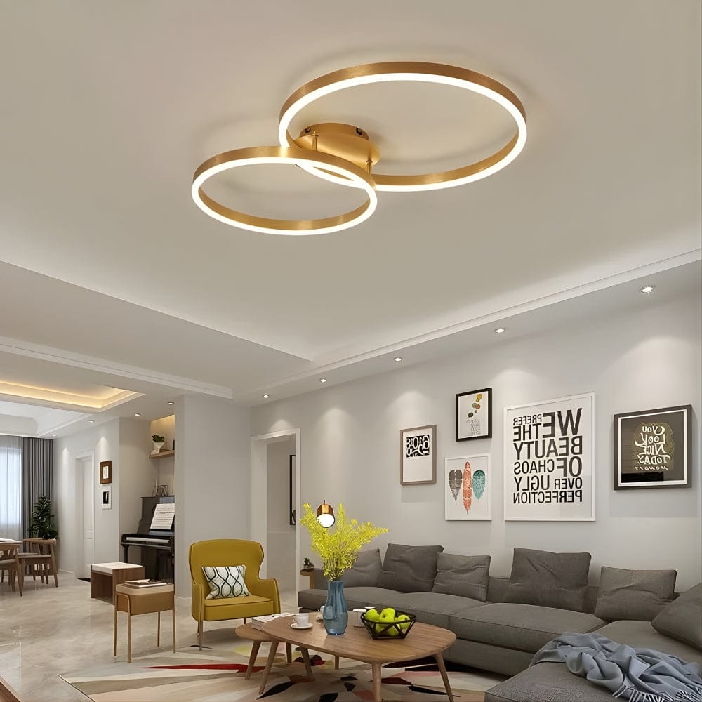 Lustre Chambre Double Anneaux Doree Dorée