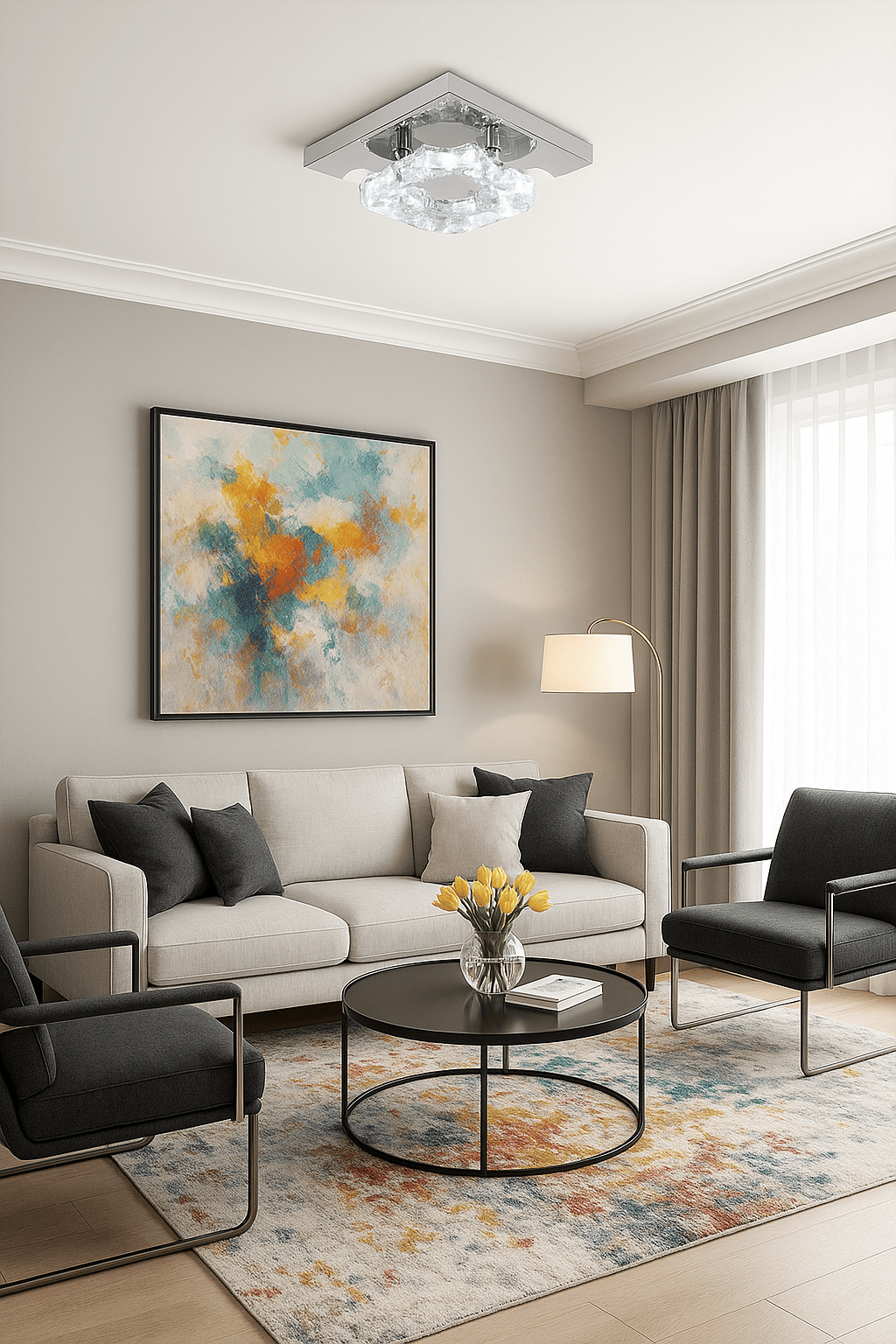 Lustre Chambre Double Carré Cristal Argent Image