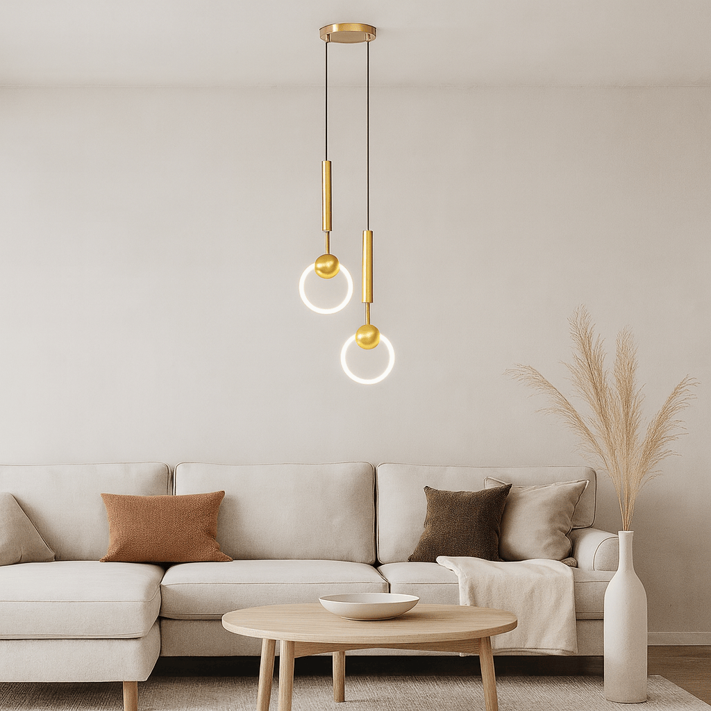 Lustre Chambre Double Cercle Suspendu Blanc Blanc Image