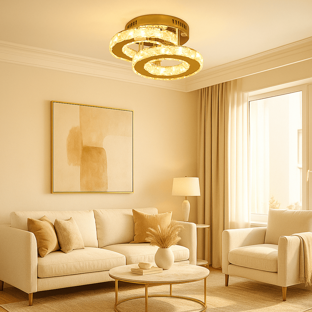 Lustre Chambre Double Cristal Dorée Image