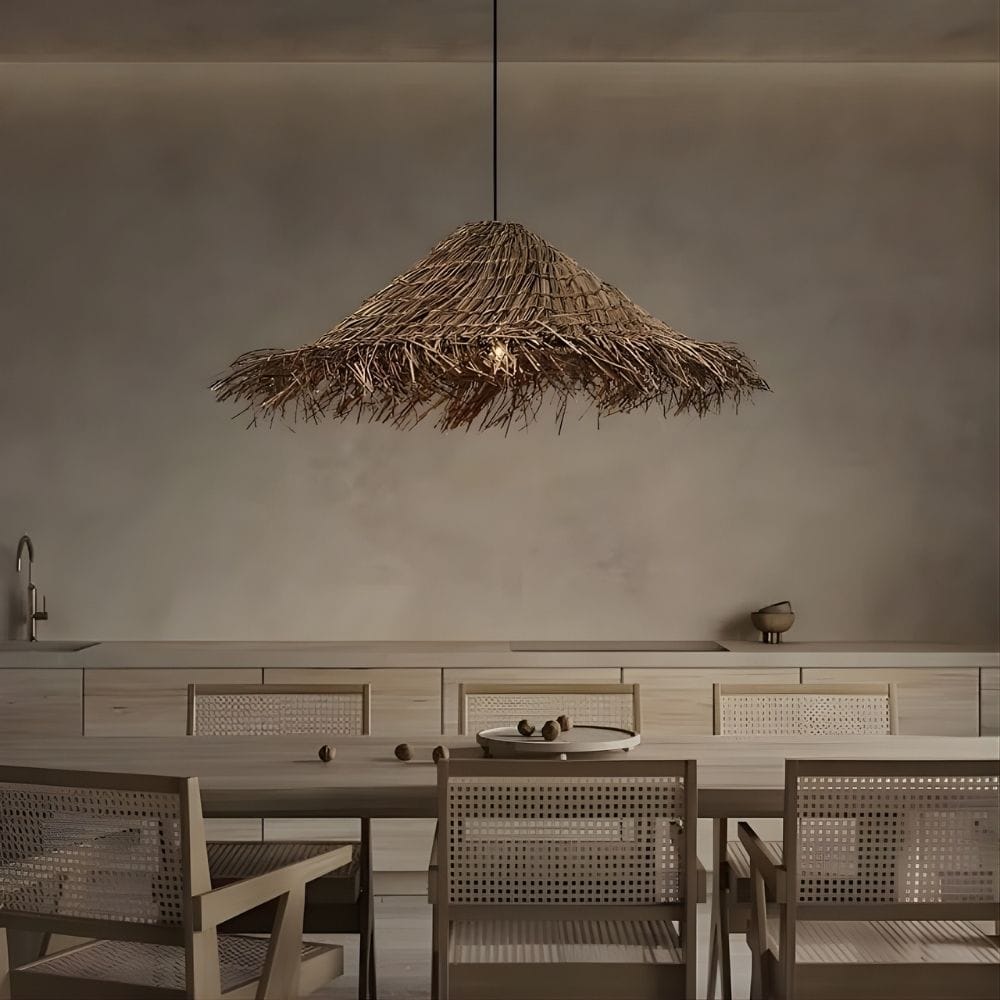 Lustre Chapeau Rotin Marron