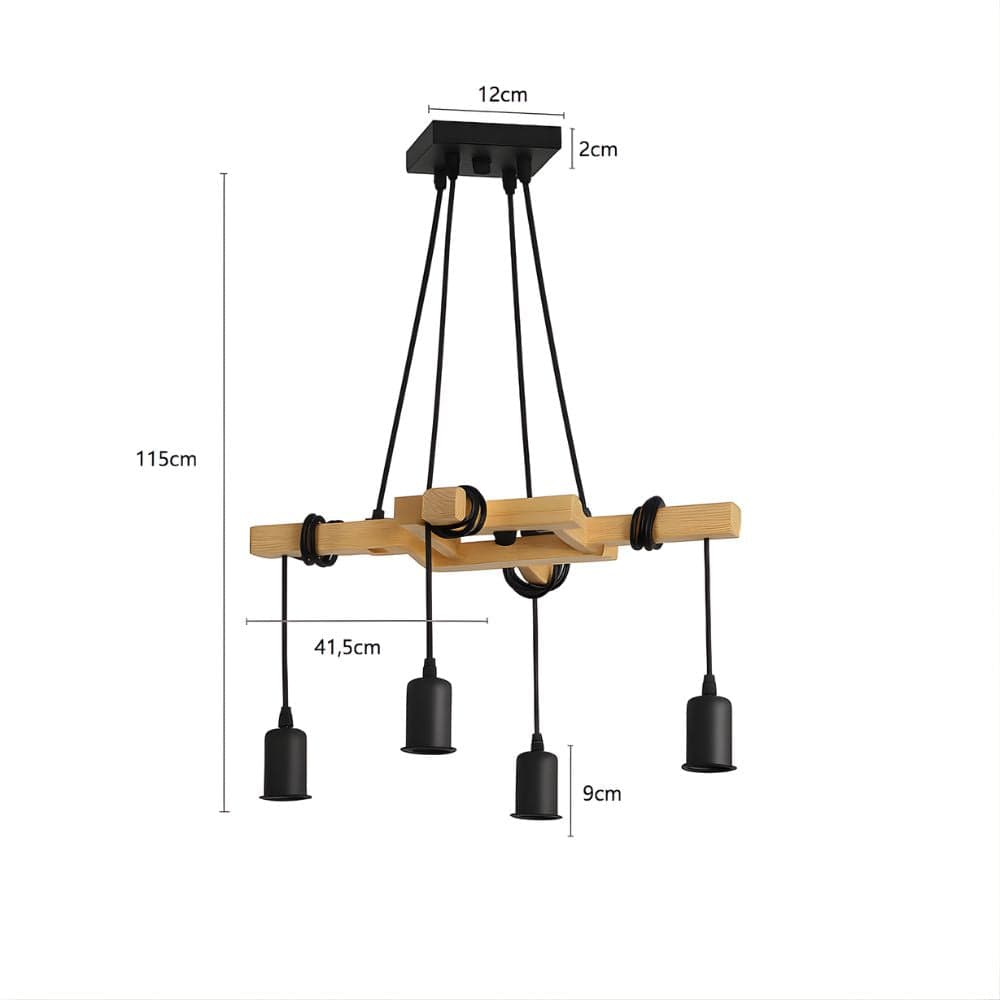Lustre Industriel Bois 4 Ampoules Beige