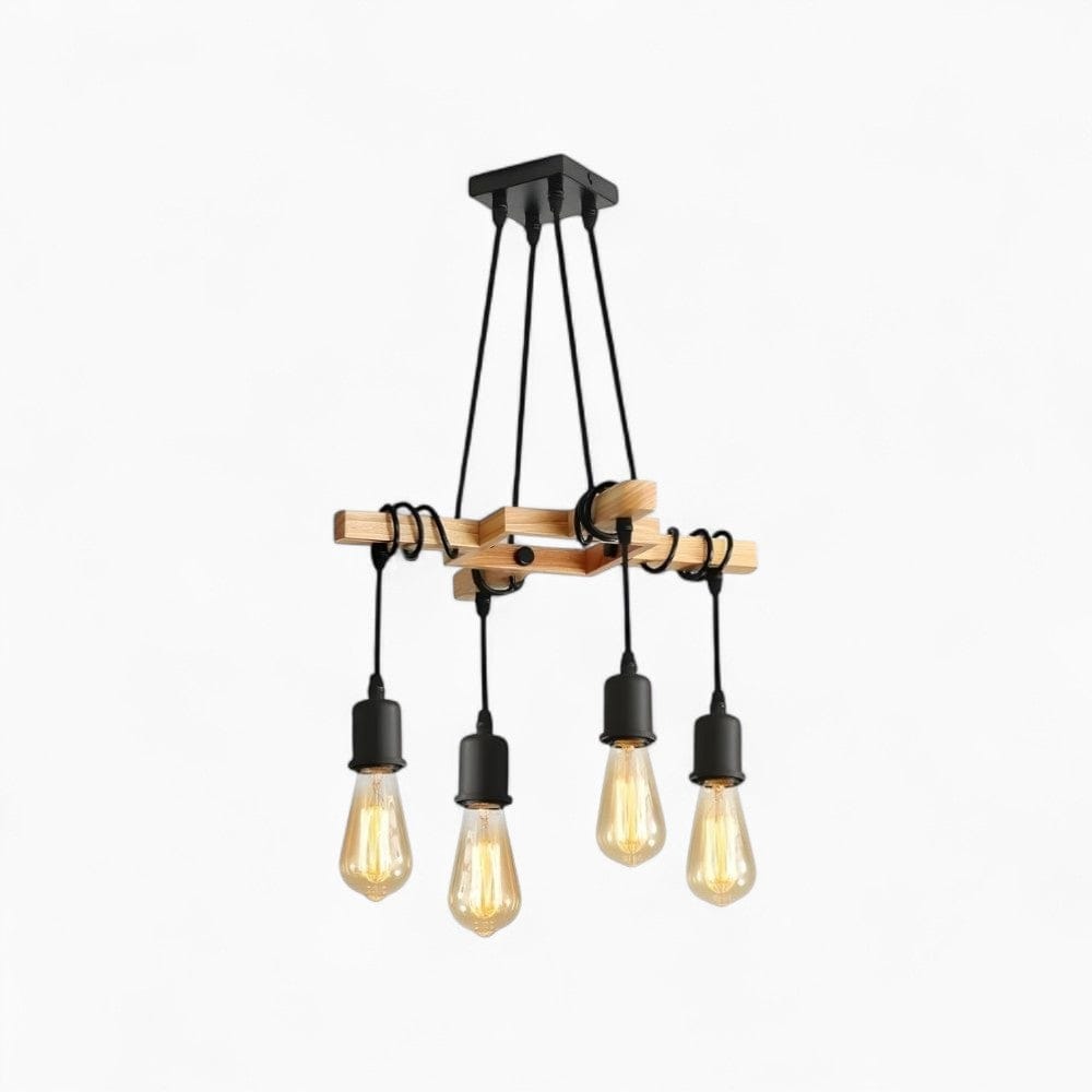 Lustre Industriel Bois 4 Ampoules Beige