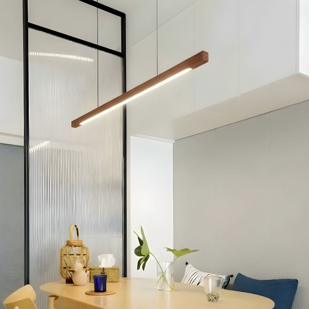 Lustre Moderne Barre Bois Marron