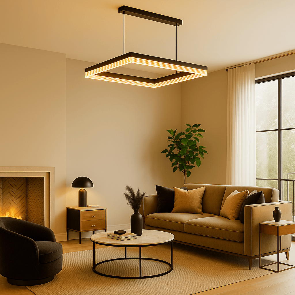 Lustre Moderne Carre Doree Dorée