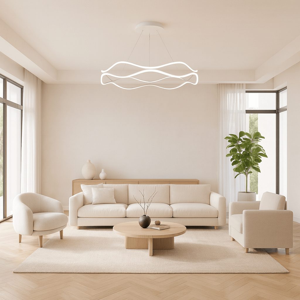 Lustre Moderne Cercle Ondule Blanc Blanc