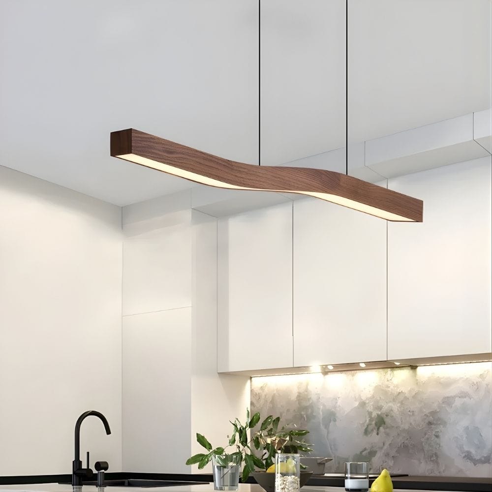 Lustre Moderne Courbe Bois Marron