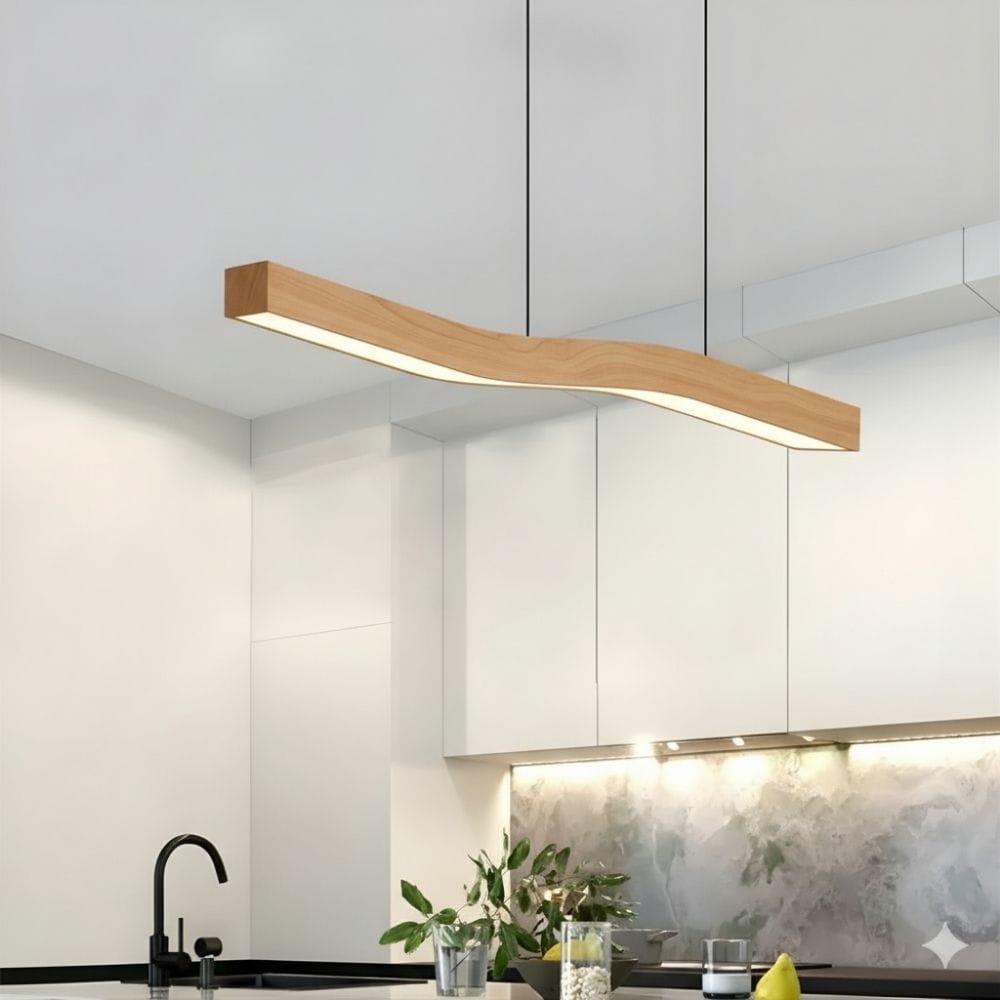 Lustre Moderne Courbe Bois claire Beige