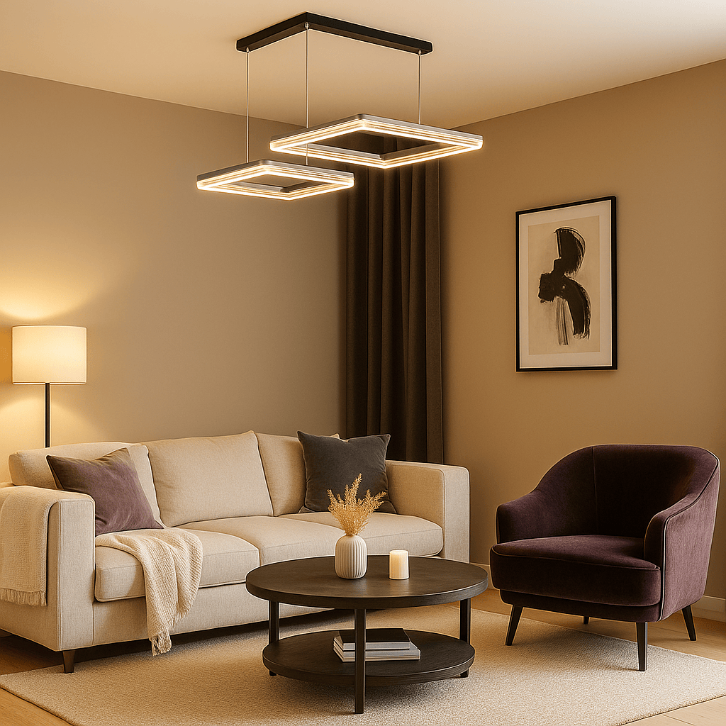 Lustre Moderne Double Carre Doree Dorée