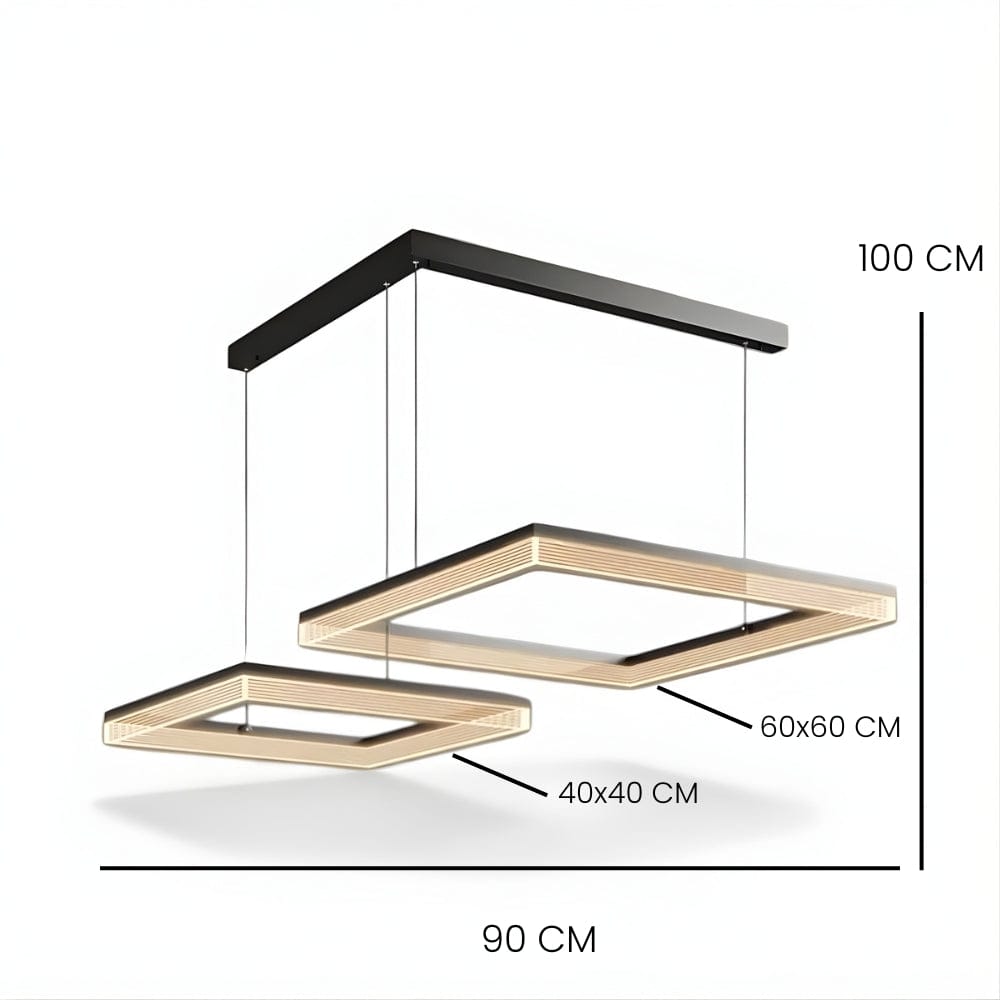 Lustre Moderne Double Carre Doree Dorée