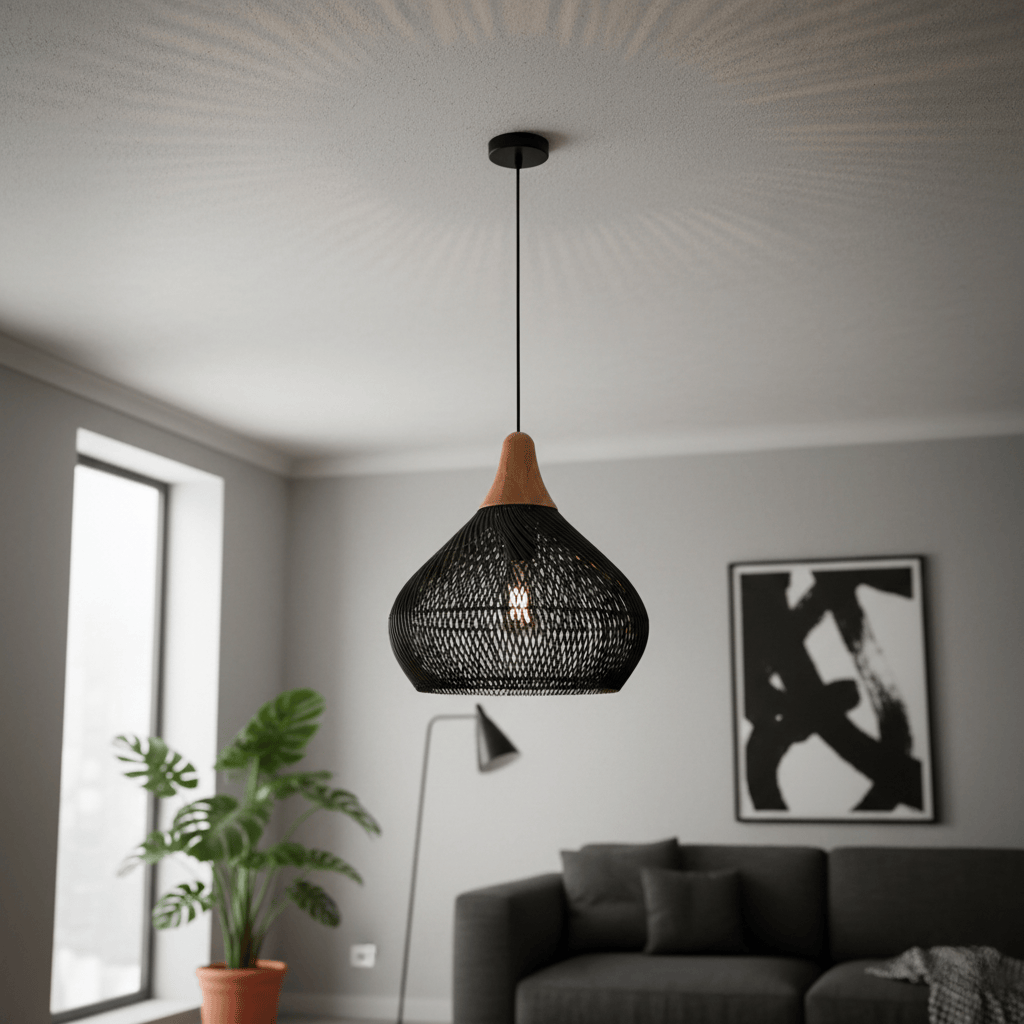 Lustre Rotin Cloche Inversee Noir Noir