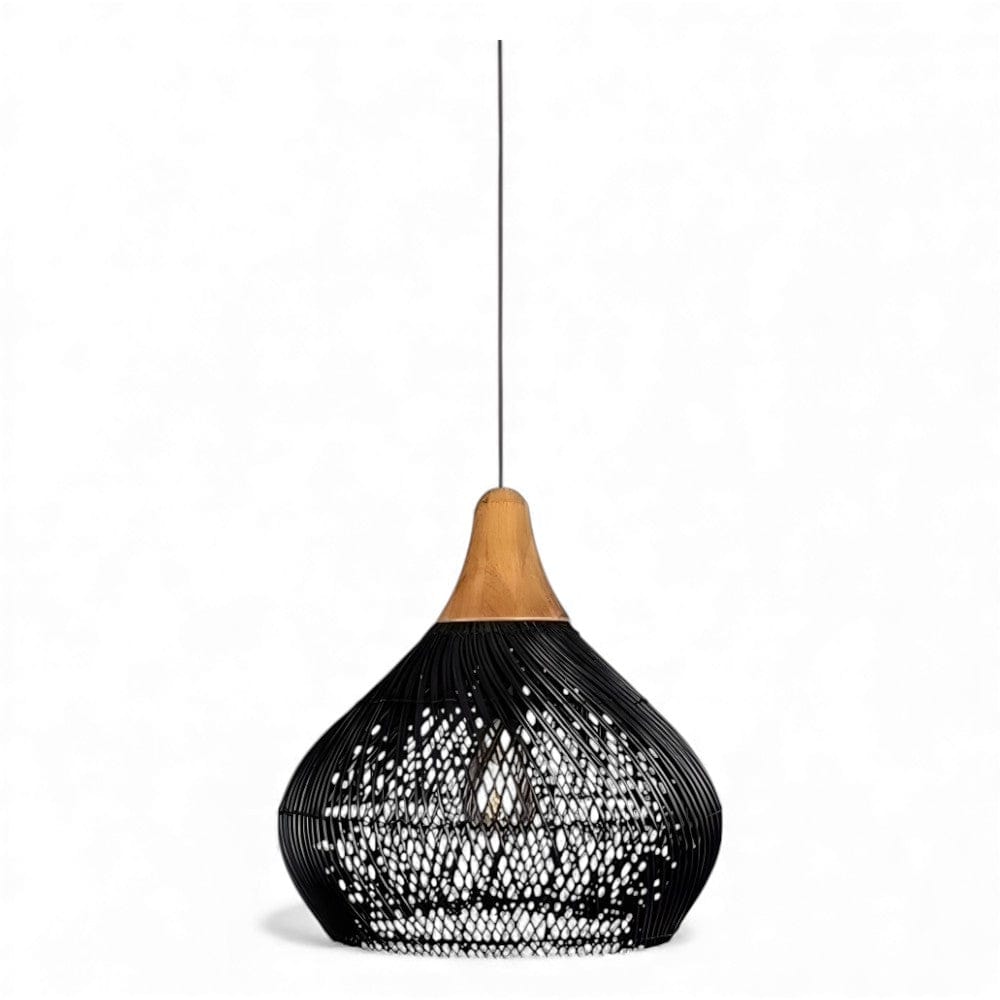 Lustre Rotin Cloche Inversee Noir Noir