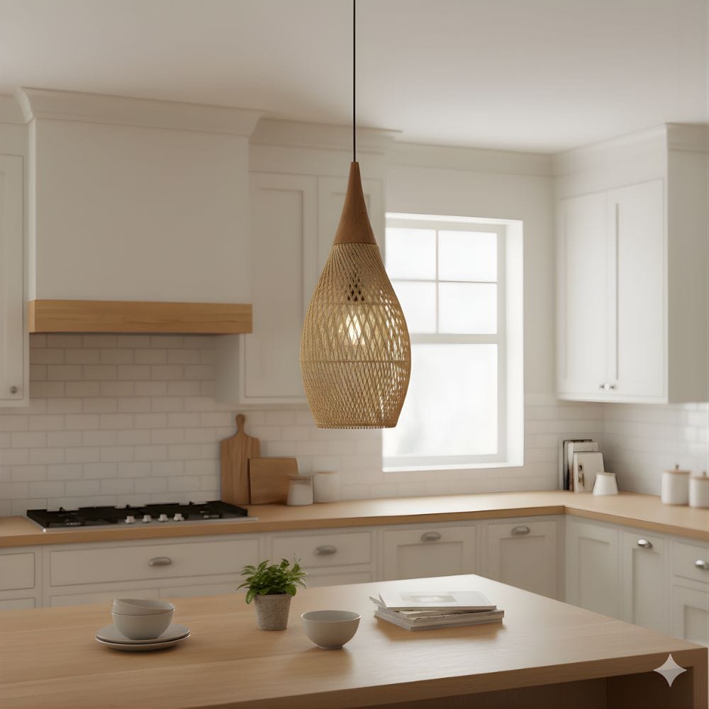 Lustre Rotin Goutte d'Eau Beige