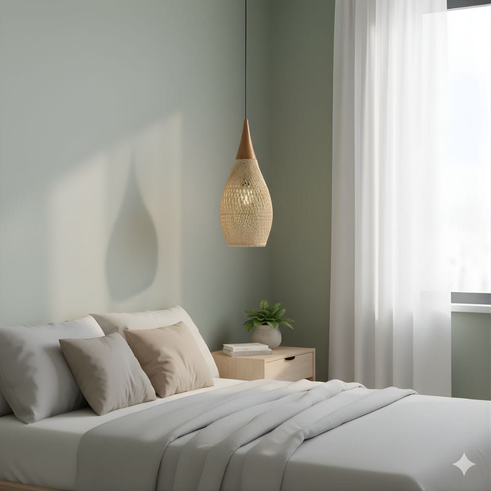 Lustre Rotin Goutte d'Eau Beige