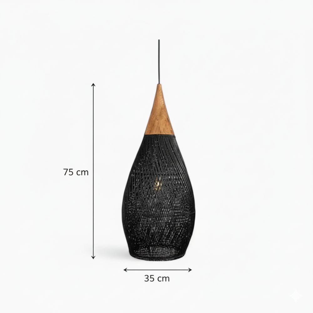 Lustre Rotin Goutte d'Eau Rotin Noir Noir