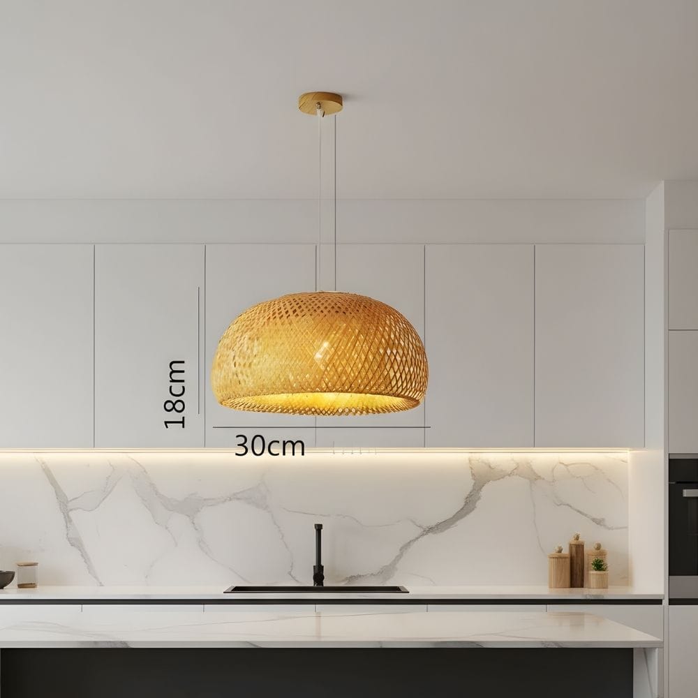 Lustre Rotin Petit Dôme Beige