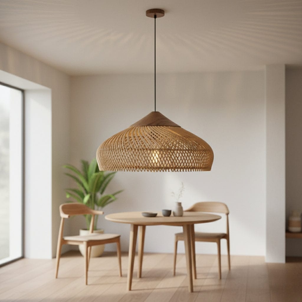 Lustre Rotin Soucoupe Beige