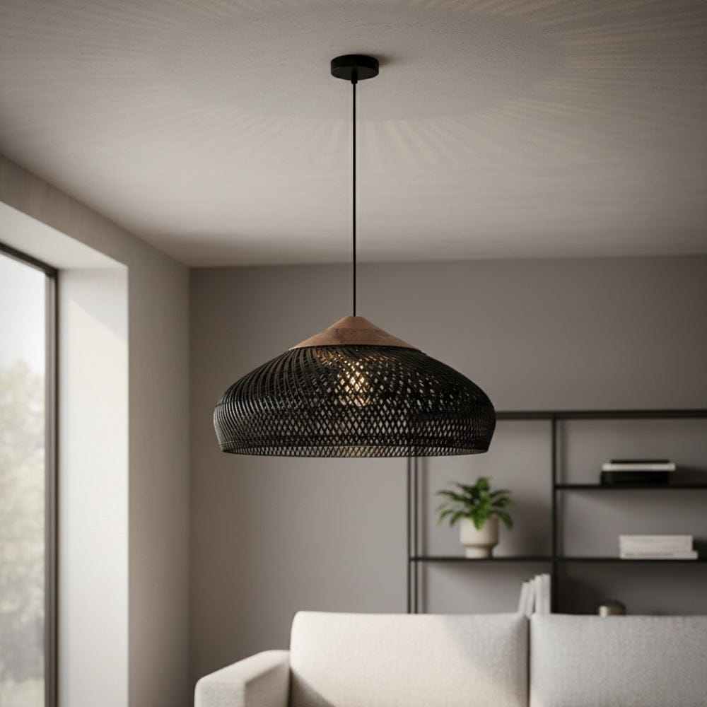 Lustre Rotin Soucoupe Noir Noir