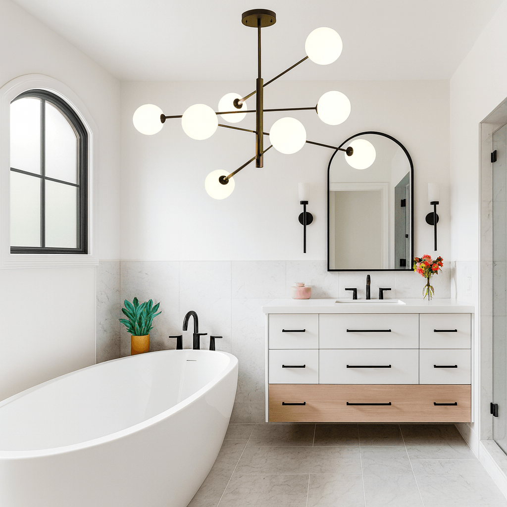 Lustre Salle de bain Boule Noir/blanc Blanc