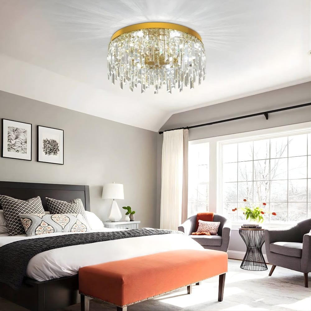 Lustre Salle de bain Rond Crystal Doree Dorée