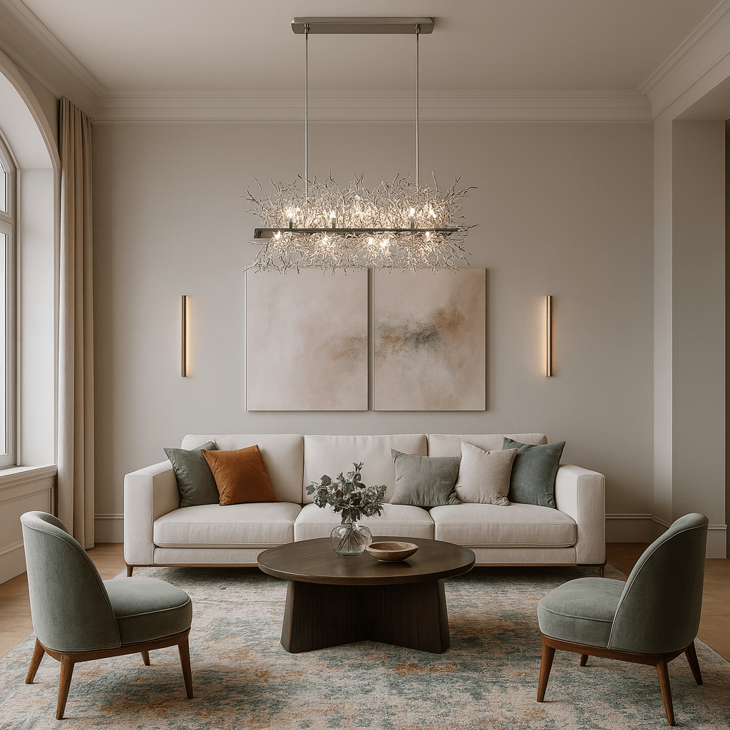 Lustre Salon Branche Cristal Argent Image