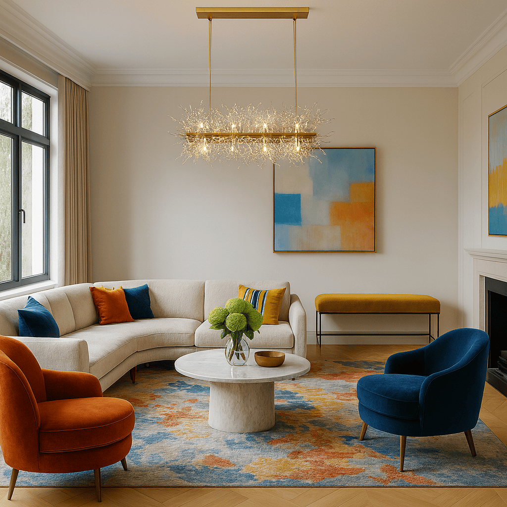 Lustre Salon Branche Cristal Doree Dorée